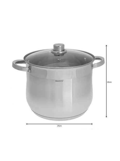 Klausberg fazék 8.6L, Ø24 cm- rozsdamentes acél, edzett üveg fedő (KB-7163)
