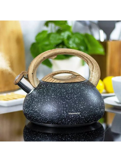 Klausberg teáskanna, sípszóval, fekete gránit mintás / fa, 2.7L (KB-7282)