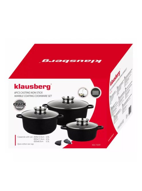 Klausberg Premium 8 darabos tapadásmentes edénykészlet - rozsdamentes acél, edzett üveg fedő (KB-7359)