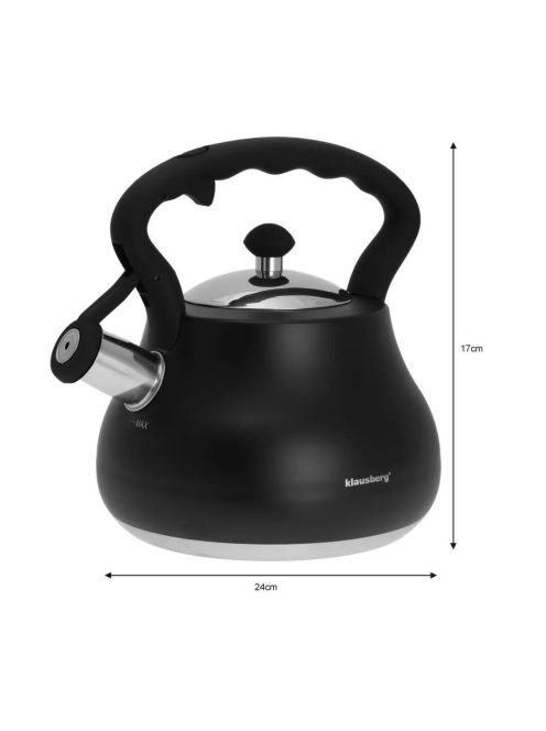 Klausberg teáskanna, sípszóval - fekete, 2.7L (KB-7446)