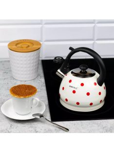   Kinghoff teáskanna, sípszóval, fehér-piros pöttyös, 2.0L (KH-1736)
