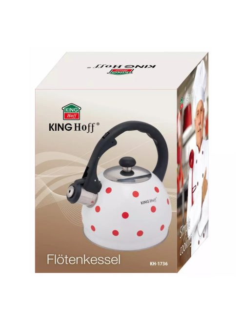 Kinghoff teáskanna, sípszóval, fehér-piros pöttyös, 2.0L (KH-1736)